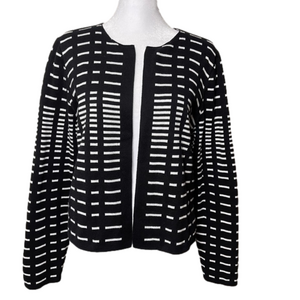 Liz Claiborne Crop Cardigan Jacket Open-Front Geometric Print Cotton Knit